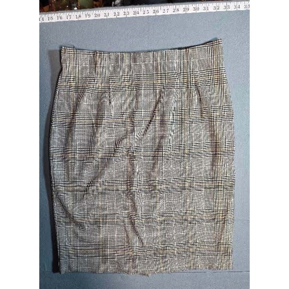 Amanda + Chelsea Glen Plaid Pencil Skirt Black Tan White High Waist Size L